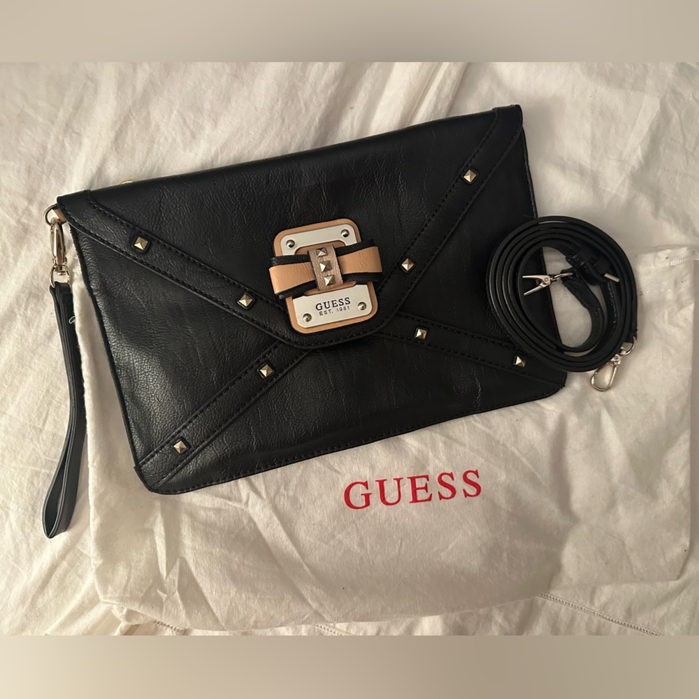 GUESS Black and Tan Studded Clutch